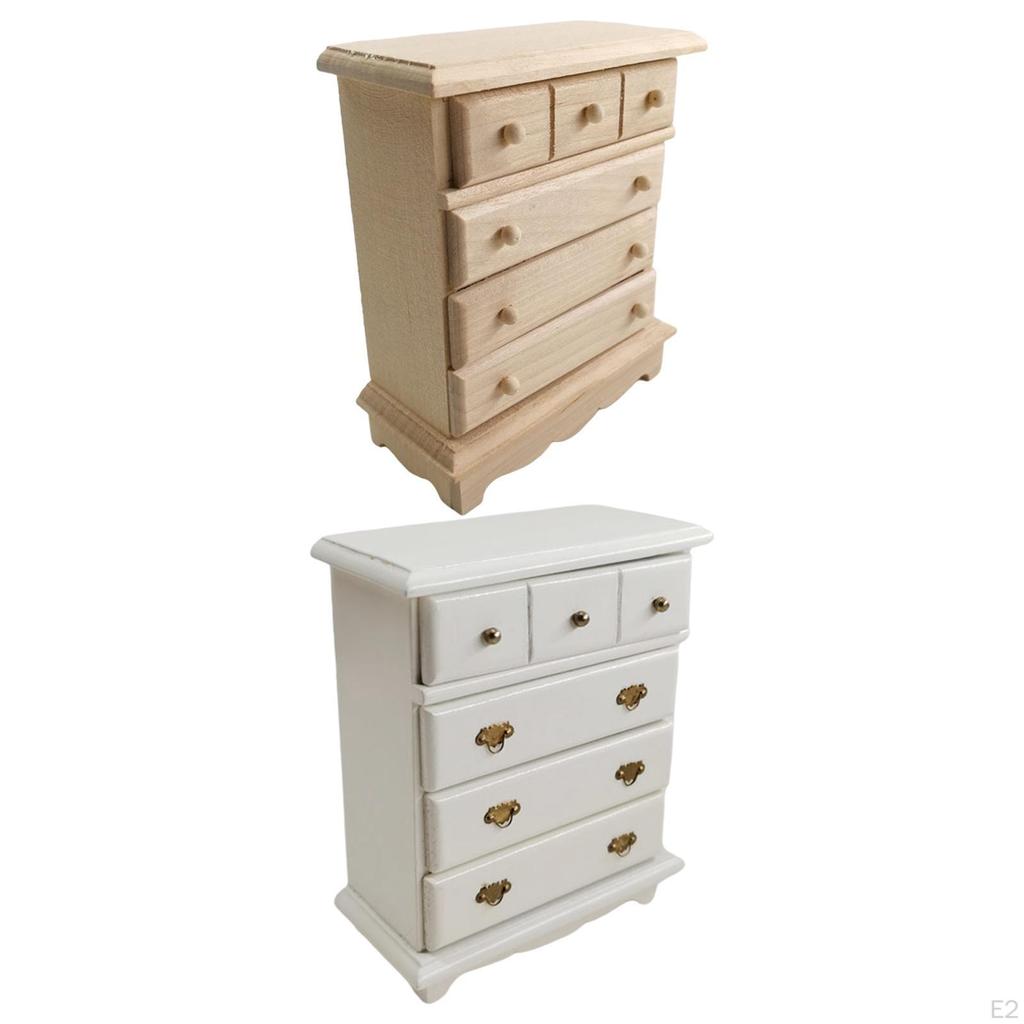 Drawer Cabinet Dollhouse Wooden Cottage Miniature Collection Accessories Furniture Shelf Room