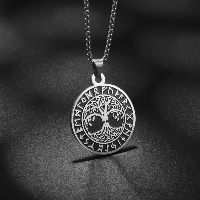 Stainless Steel Vintage Nordic Rune Compass Necklace Men Fashion Trend Amulet Nordic Jewelry