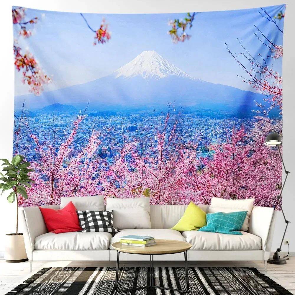 Pink cherry blossom tree forest t tapestry home decoration living room bedroom background hanging cloth