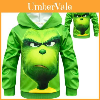 Festive Grinch Pattern Hoodie Kids Sweatshirt Pullover For How The Grinch Stole Christmas Fans