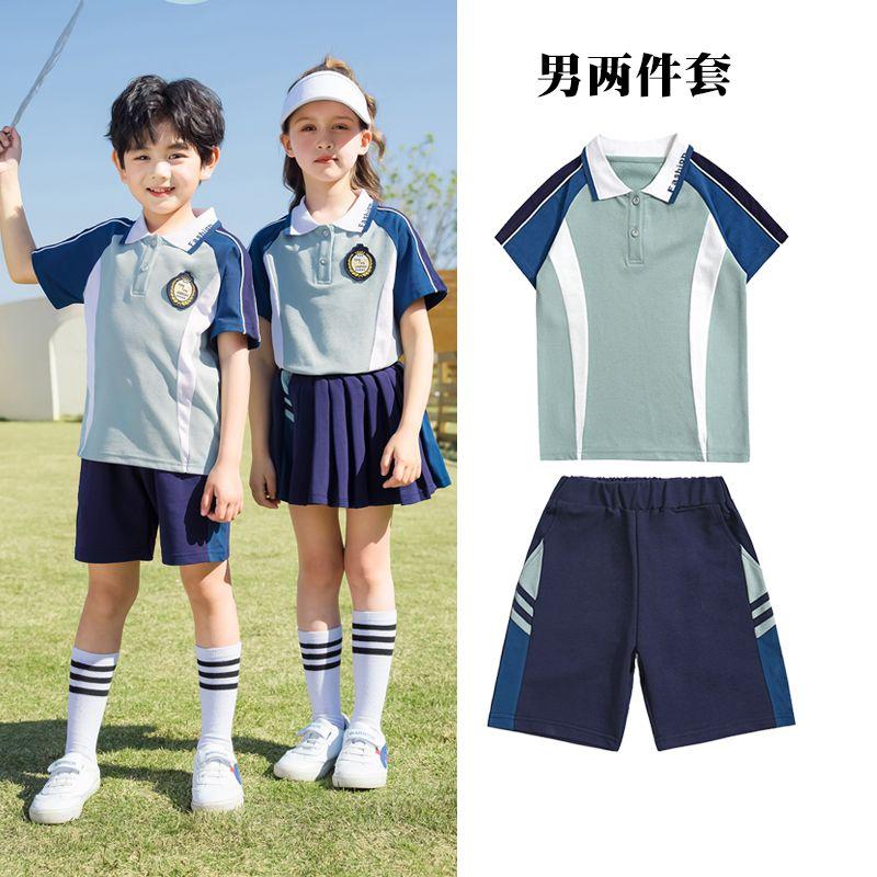 

British Style Spring and Summer Four-Piece Cotton Sports Business Attire Blue Summer Male Two-piece set 130cm