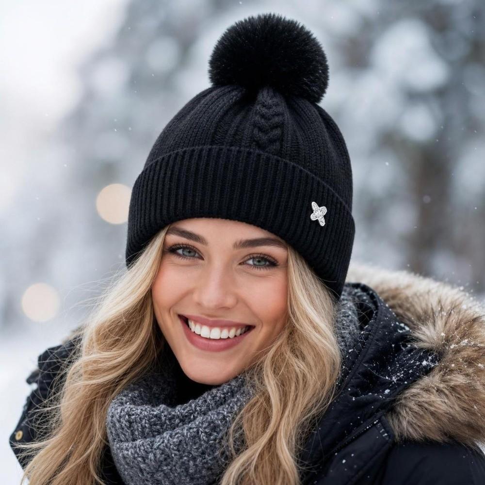 Warm Knitted Cap Ear Protection Beanie Hats Casual Pompoms Hat Outdoor