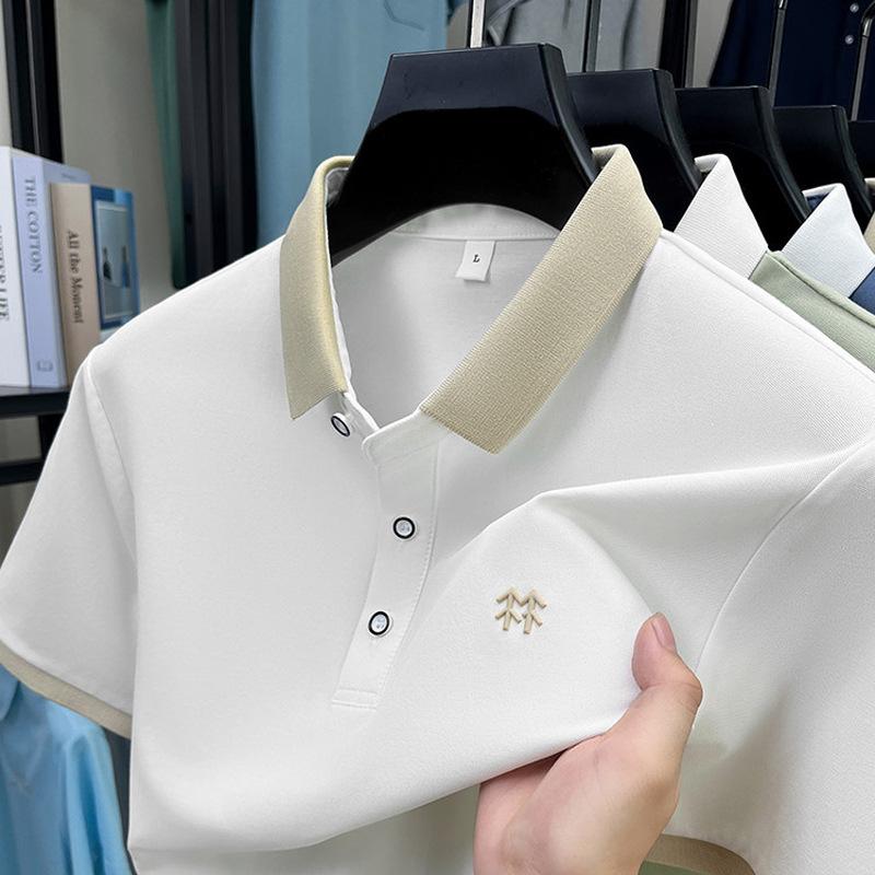 Designer Brand Silk Cotton Short Sleeve Polo Shirt Summer Korean Casual Men's T-shirt Fashion Embossed Soft Breathable Top