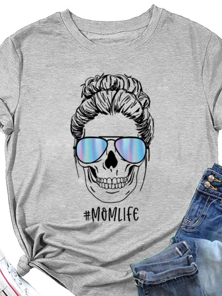 MOMLIFE Skull Head Print Women T Shirt Short Sleeve O Neck Loose Women Tshirt Ladies Tee Shirt Tops Clothes Camisetas Mujer