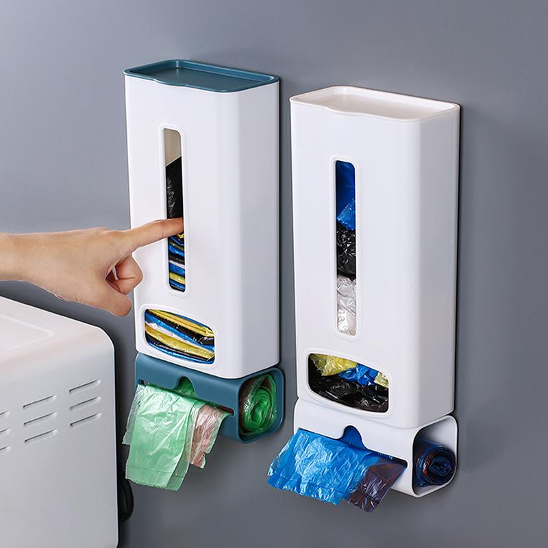 Wandmontierter Kunststoff-Müllbeutelhalter Müllbeutel-Aufbewahrungsbox mit Deckel Behälter Küche Badezimmer Diverses-Behälter