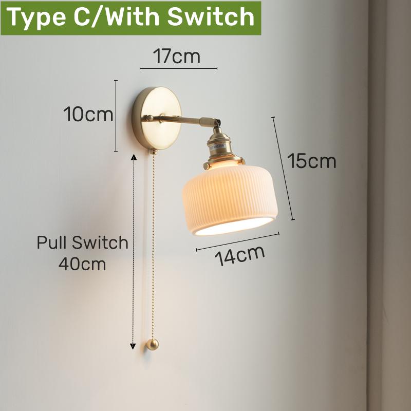 Vintage Ceramic LED Wall Lamp Copper Pull Chain Switch E27 Retro Mirror Sconce Bedroom Bedside Dining Room Art Decor Wall Lights