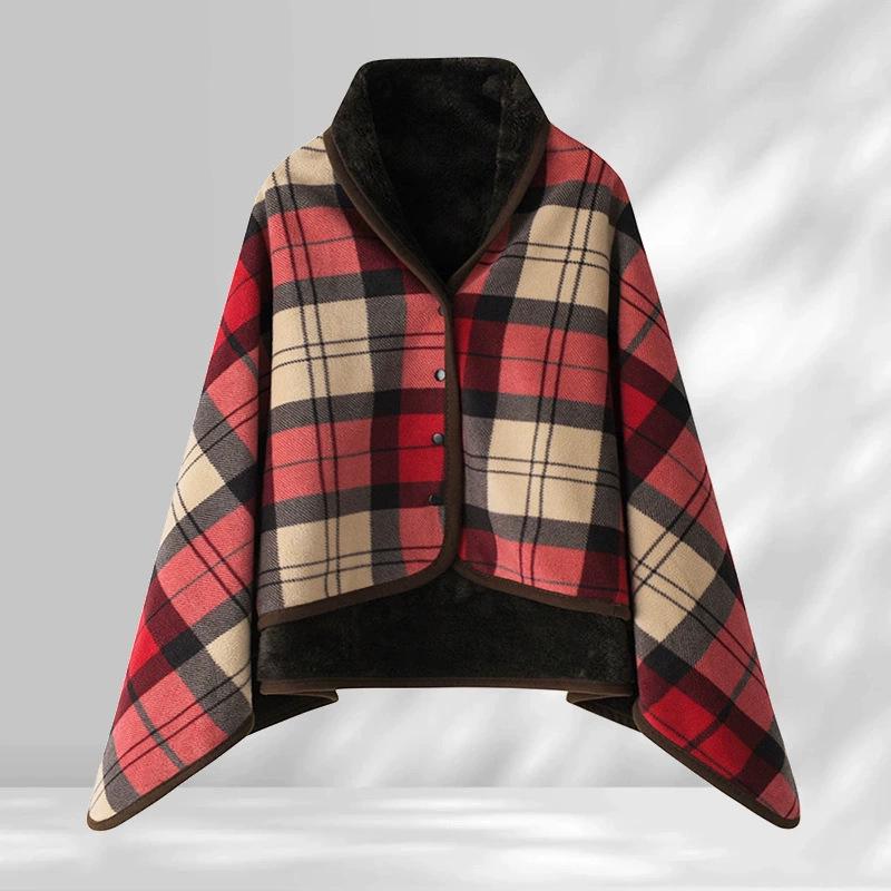 Double-Layer Fleece Shawl Blanket with Buckle - Warm, Multifunctional Office Blanket for Women