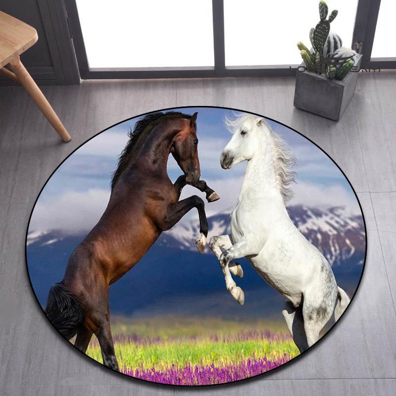 Pentium's Stallion Series Round Carpet Bohemian Style Hippie Decorative Carpet Non-slip Carpet Bedroom Living Room Home Decor