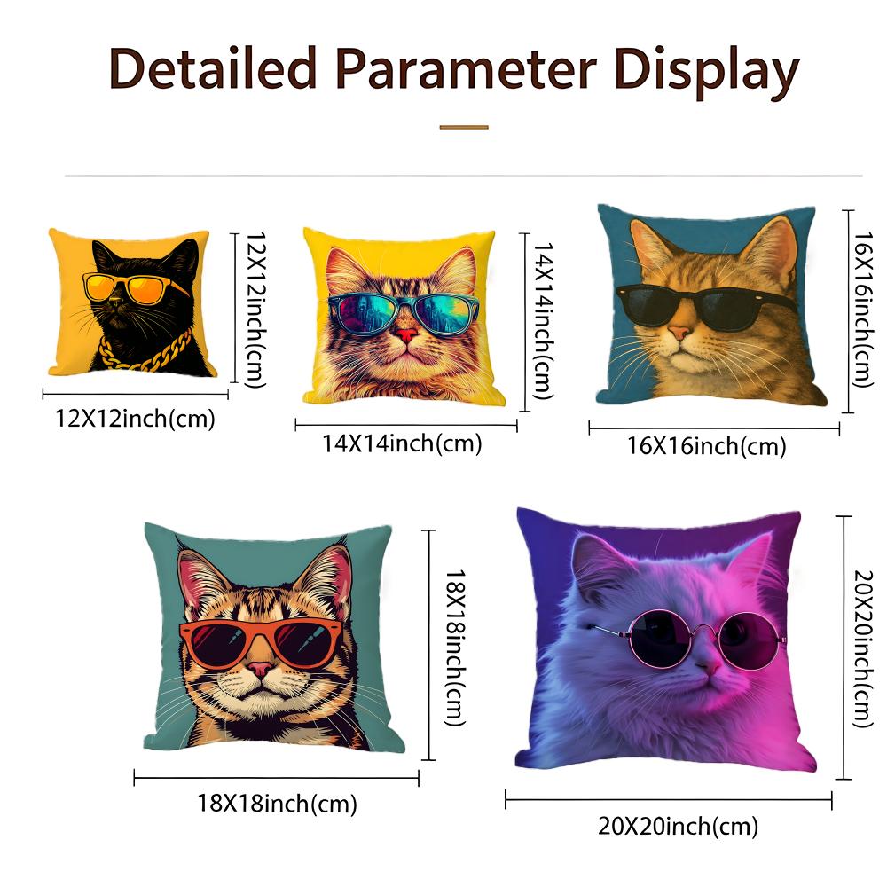 Cute A Cat With Glasses Cushion Cover Cushion Cover Set 4Pcs 50X50 45X45 40X40 Pillowcase Decorative Sofa Home Decor
