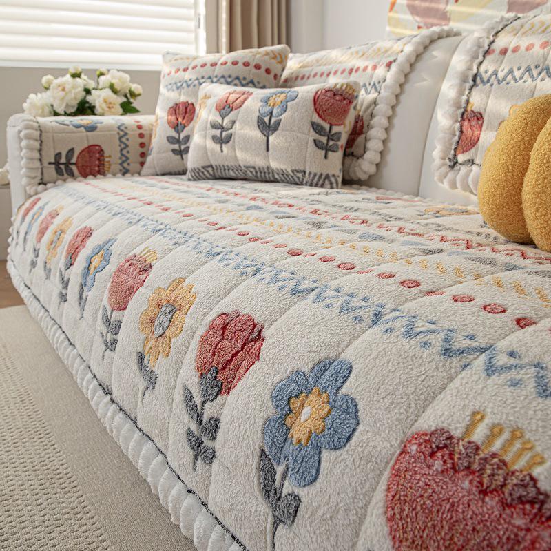 Бархатная богемная подушка для дивана со снежинками - Плюшевая нескользящая зимняя наволочка Set 4545 1440₽