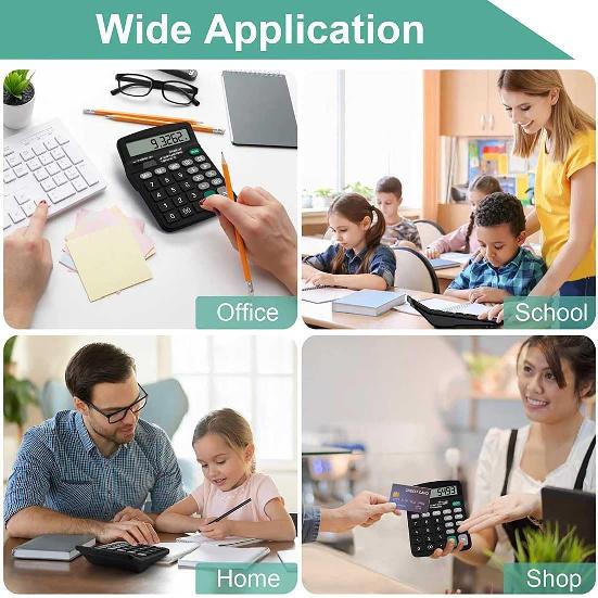 Office Desk Calculator - Dual Power Simple Financial Calculator with Big Button Large Display for Office, Home & School (Black)