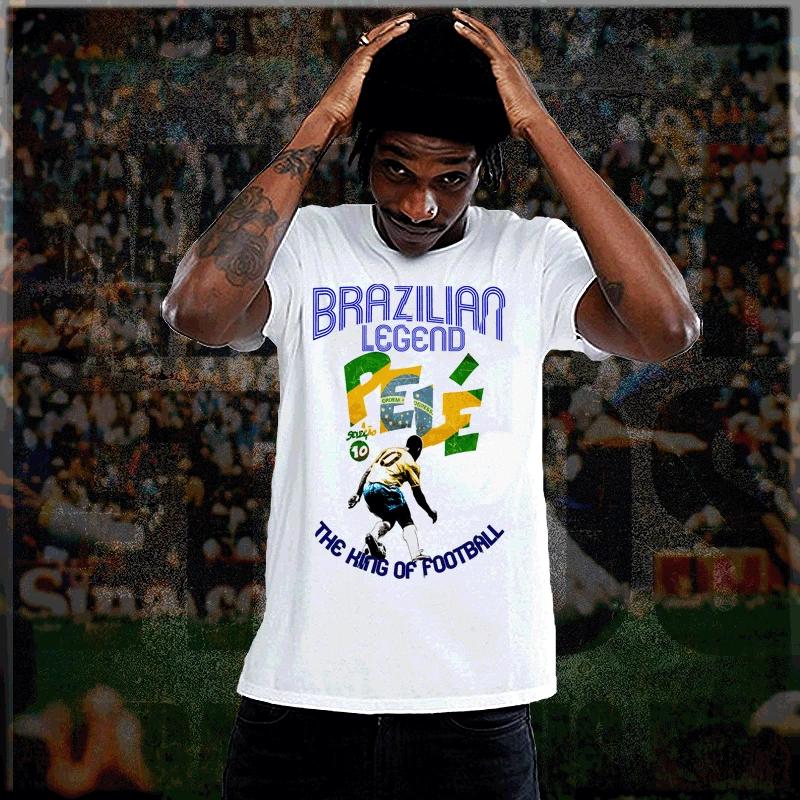 Soccer t-shirt Pele King of Football Legend World Cup, Brazil, white tee, S-3XL M
