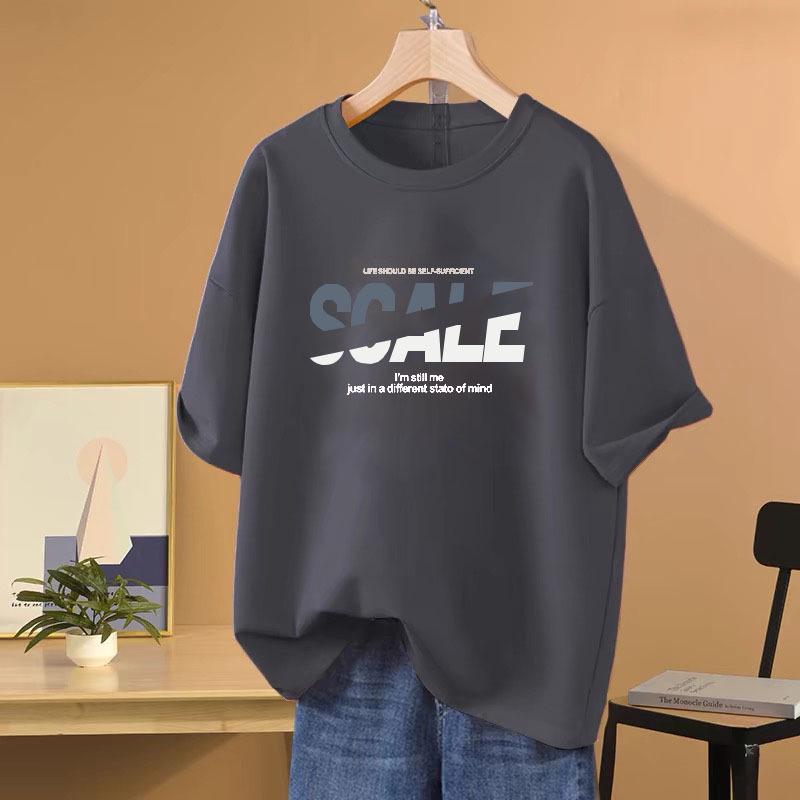 Damen Trendiges Baumwoll Kurzarm Rundhals Bedrucktes T-Shirt für Sommer