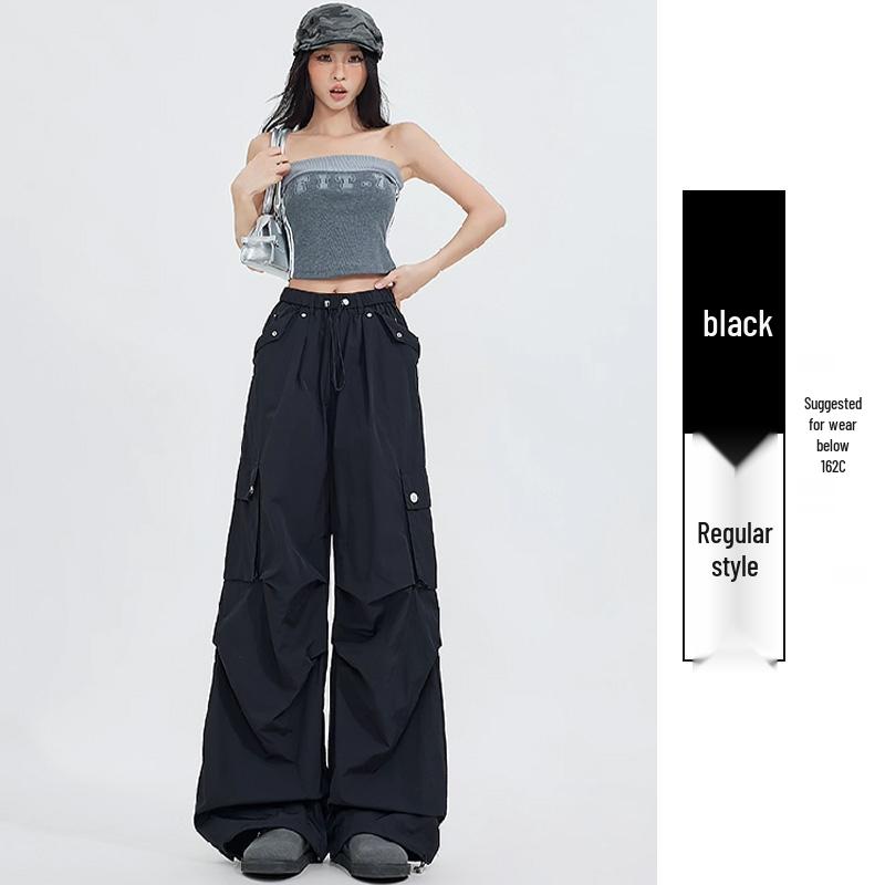 Autumn 2025 Women's High Waist Parachute Cargo Pants - Loose, Convertible, Wide Leg Windbreaker Design
