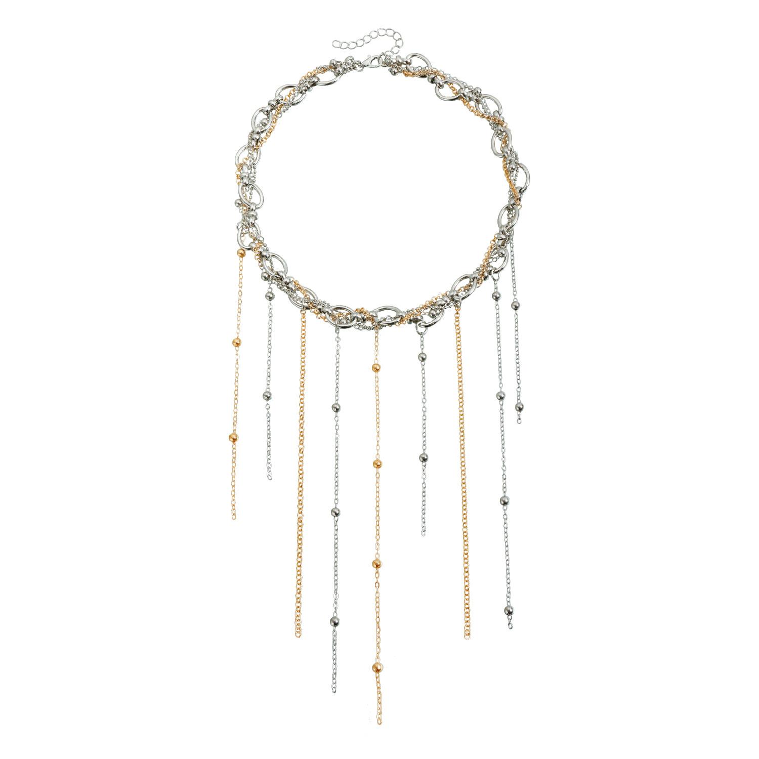 

Multi-layer winding fringed pig nose necklace ins personalized gold and silver double color necklace
