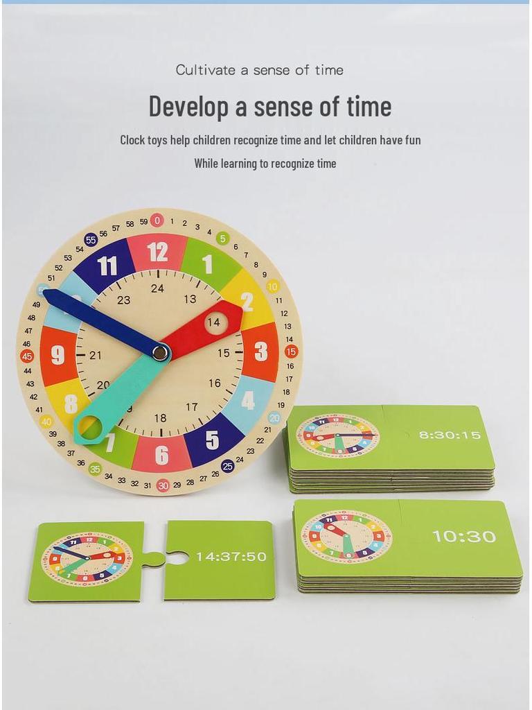 Wooden Clock Time Recognition Puzzle for Kids: Early Education and Math Teaching Aid