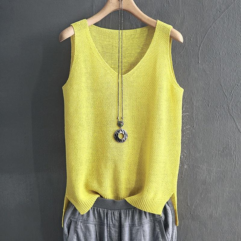 Summer Women Tops Sleeveless Knitted Tank Top Women Pullovers Casual V-Neck Knit Vest Tops for Women Clothes J05