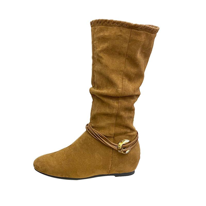 

Остроносые ковбойские сапоги в западном стиле винтажная замша плоский каблук сапоги с мехом сапоги до колена ботинки мартин твой Spice Girl Skinny 35