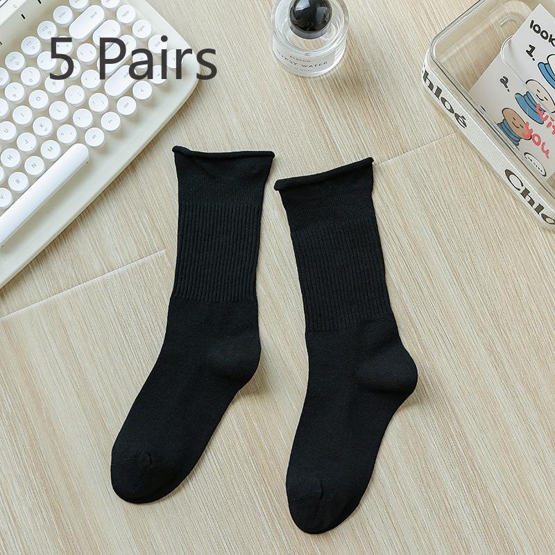 5 Pairs of Medium Length Pure Cotton Socks That Are Versatile for Women In Autumn and Winter