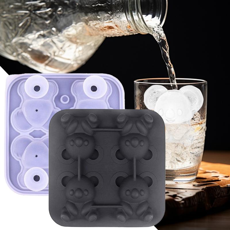 Silicone Ice Trays 4-Grid Bear-Shaped Silicone Trays For Ice Round Molds Household Maker Easy To Demould For Bars Food Freezer