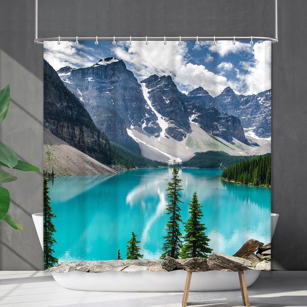 Bathroom Waterproof Curtain Digital Printing Landscape Waterfall Shower Curtain Free Punching Toilet Partition Curtain Shower Cloth