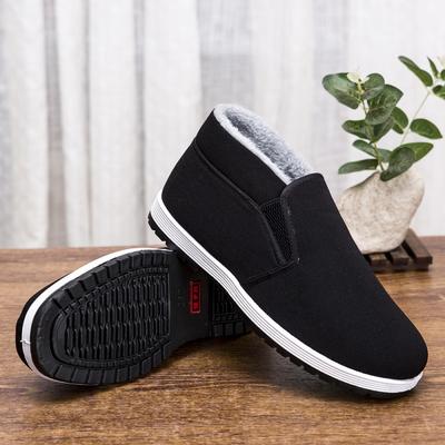 Winter Old Beijing Cotton Shoes Men's Velvet Thickened Warm One-pedal Cloth Shoes Soft Sole Wear-resistant Non-slip High-top Work Shoes