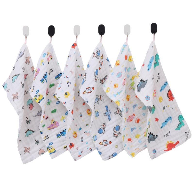 6 Layer Pure Cotton Baby Gauze Square Towel High Density Printed Children Face Washing Saliva Towel Soft Absorbent