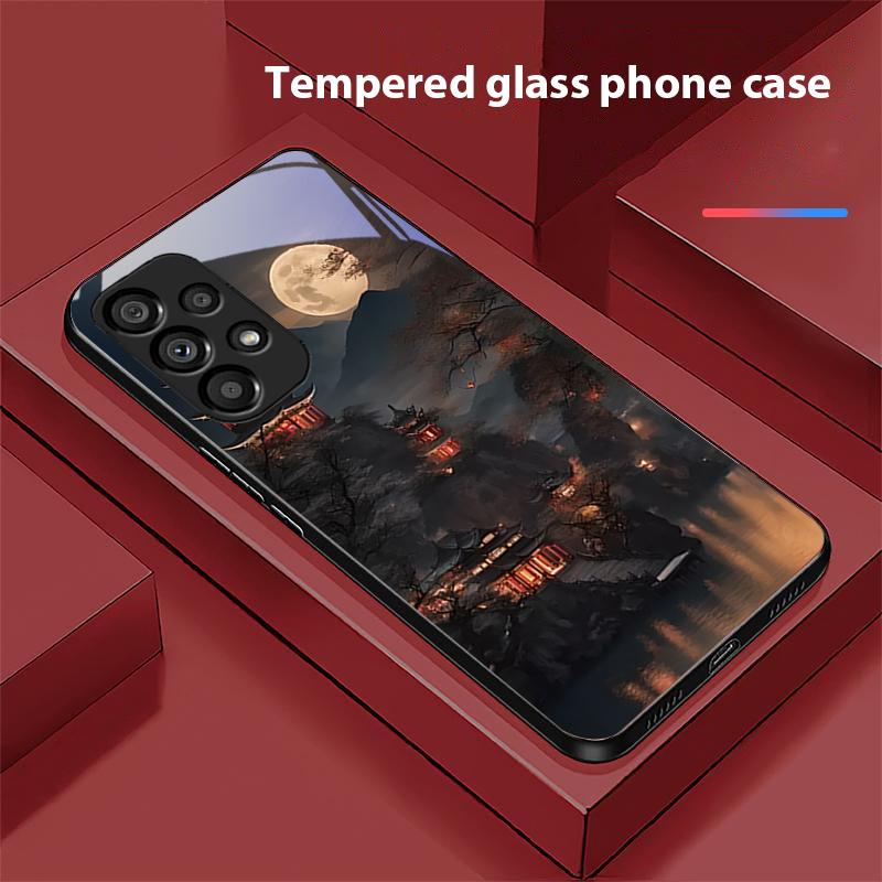 Old Style Building For Samsung Galaxy S 8 9 10 20 Plus 21 FE 22 23 24 Ultra S7 Edge Black Tempered Glass Phone Case Hard Shell