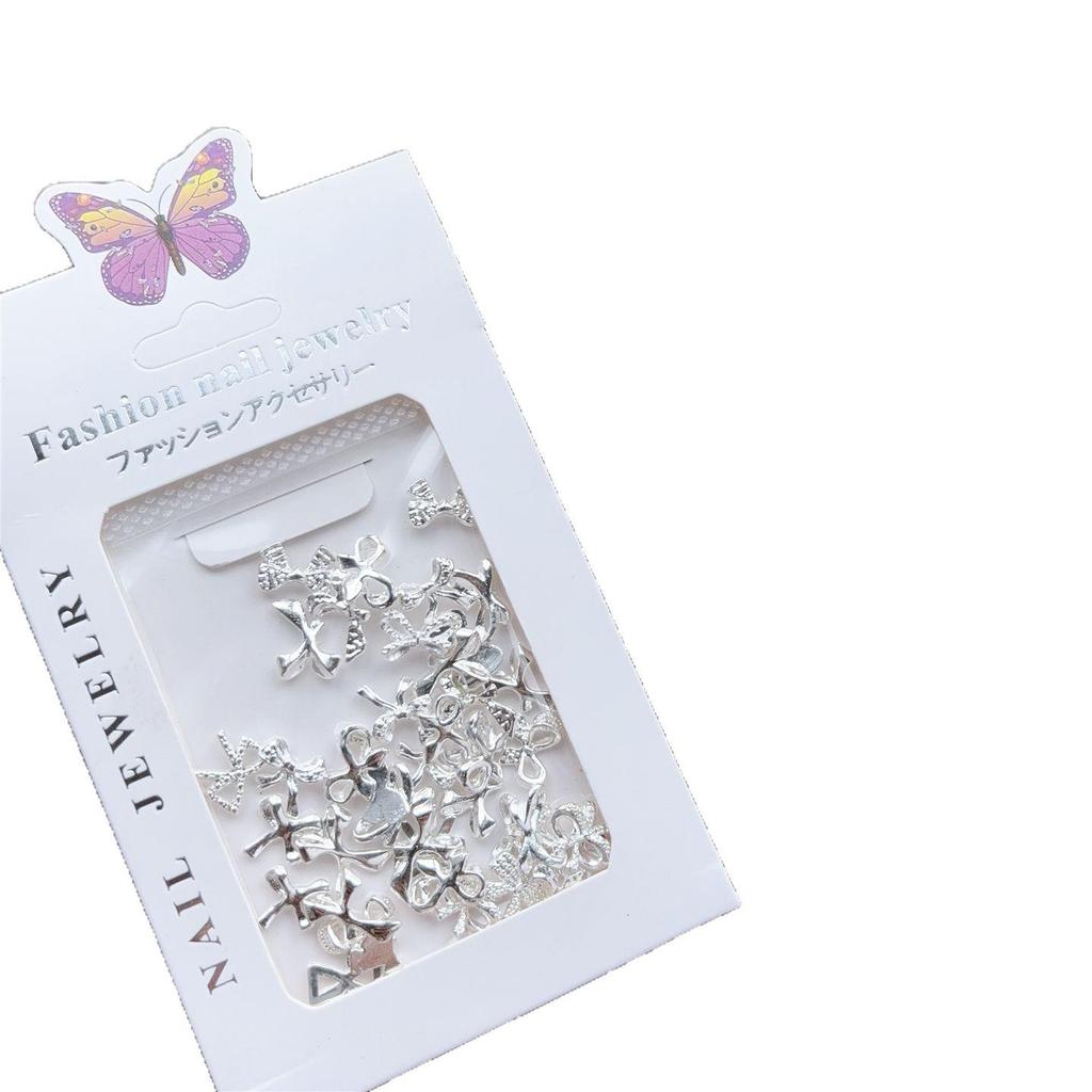 Mixed Alloy Nail Art Charms: Silver Bow, Hollow Butterfly, White K, Mixed Metal DIY Accessories