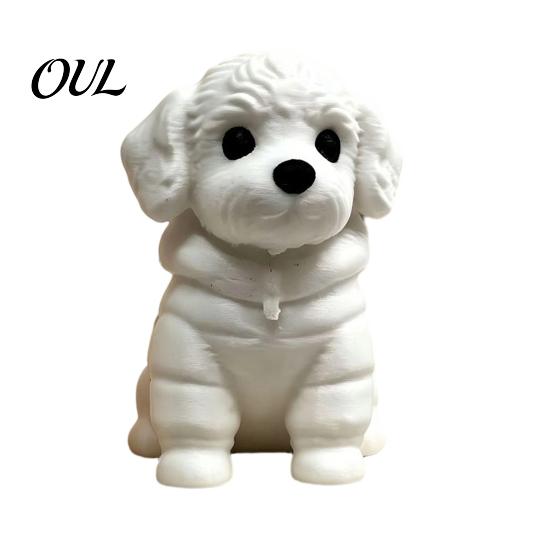 Sitzender Hund Ornament 3D Gedruckte Figur, Mini Weiße Statue für Schreibtisch Moderne Dekoration, Tierform Home Office Bücherregal Welpe Dekorative Skulptur