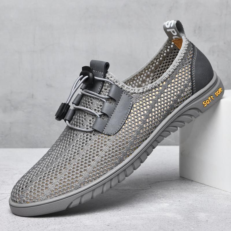Fashion Men Casual Mesh Shoes Summer Breathable Outdoor Lightweight Hiking Trekking Genuine Leather Sneaker Fashion Soft Sole Low Shoes