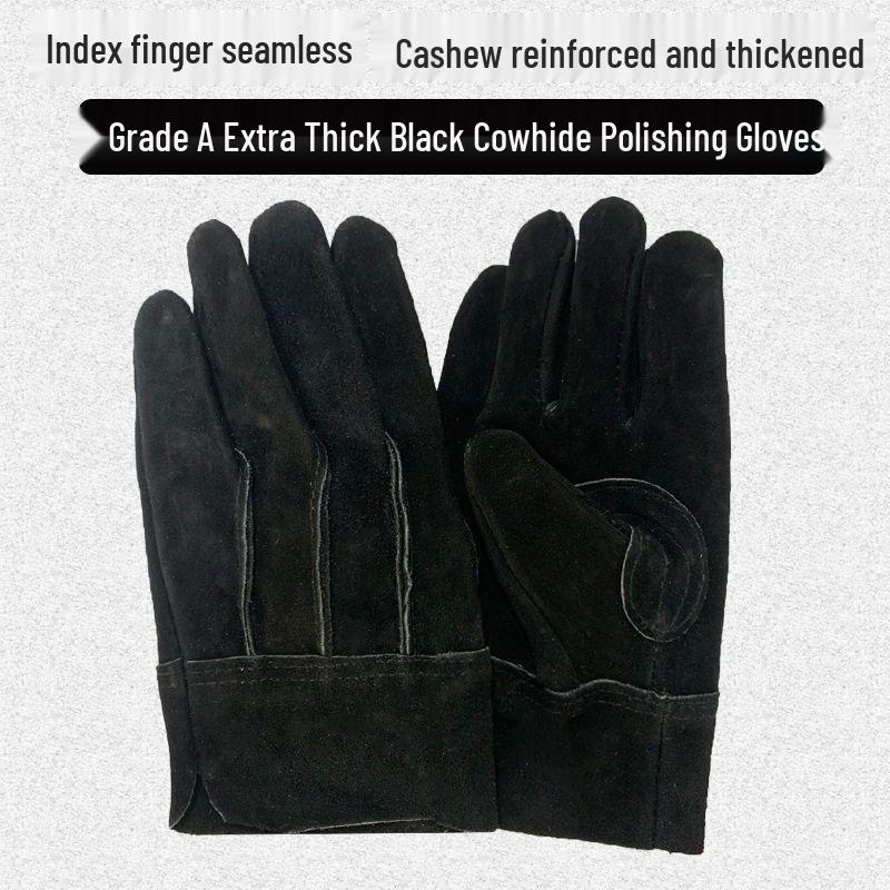 Guantes de Soldadura Aislantes de Cuero de Vaca Anti-Pinchazos Anti-Quemaduras Resistentes al Calor con Dedos Divididos