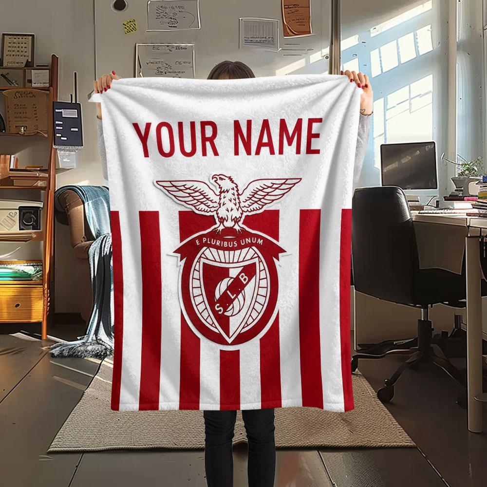 Custom Name,S.L. Benfica Printed Flannel Blanket, soft throw for bedroom sofa, washable, Christmas present, great gift.