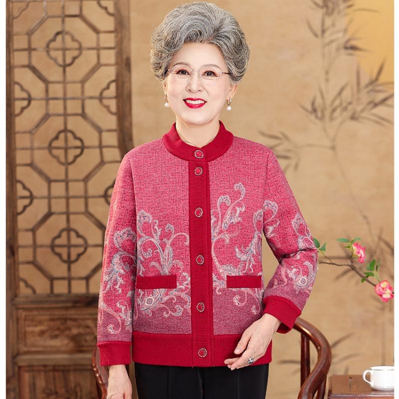 Grandma autumn and winter knitted sweater woman old lady coat old new mother pack fleece thickened cardigan sweater
