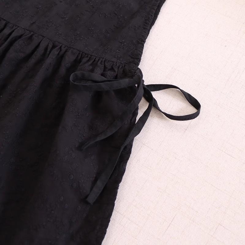 Sweet Mori Style Cotton Linen Embroidered Vest with Side Slit and Tie-Up Design