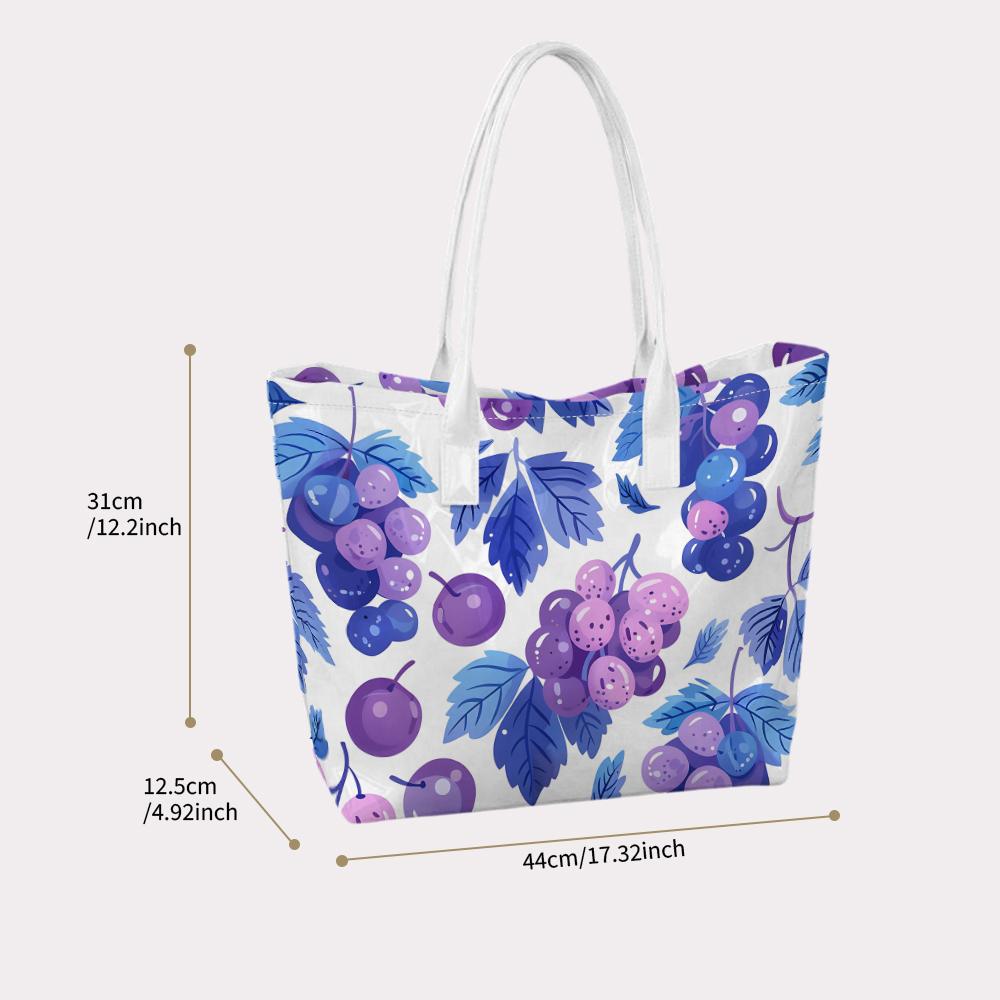 Grape Print Tote Bag Stylish Casual Large Capacity Daily Shoulder Purse for Women Lightweight Cute Handbag for Shopping Travel