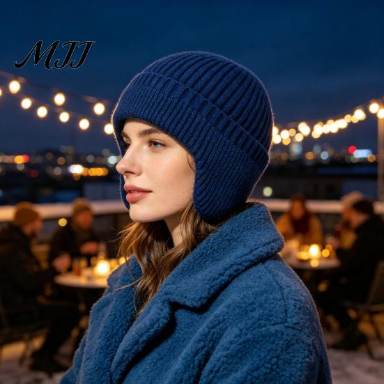 Warm Hat for Outdoors Knitted with Ear Flaps, Unisex Winter Beanies, Thickened Beanies Men And Women Stretchy Windproof Skiing Cycling