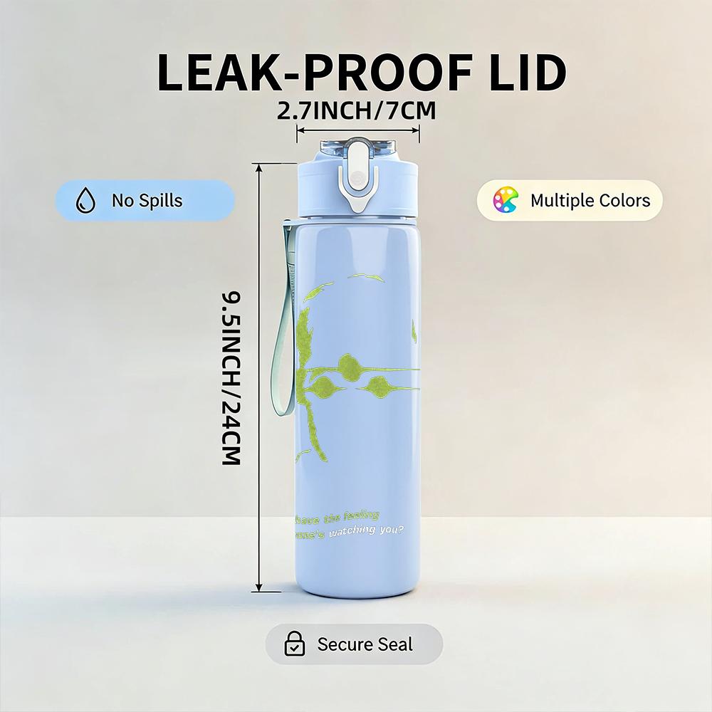1PC Sunglasses male silhouette minimal print 750ml colorful plastic sports water bottle leakproof pop up lid with straw for outdoor work home use