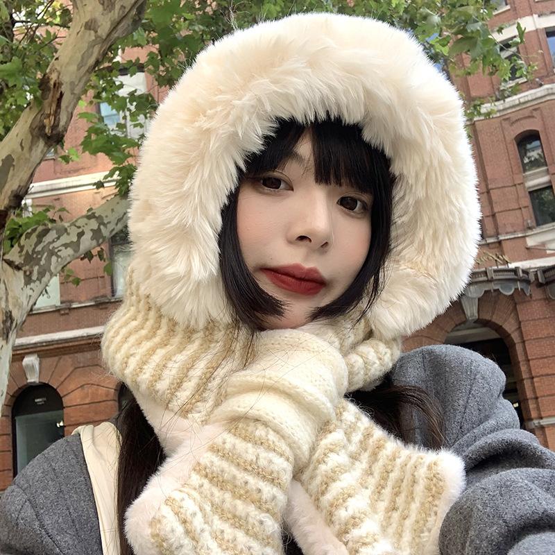 

Autumn and winter plush ear protector scarf integrated women s winter lamb wool cycling windproof thickened warm scarf L（58-60cm）