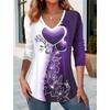 Autumn and Winter Ladies 3D Printed V-Neck Long Sleeve T-Shirt Fashion Versatile Trend Breathable Casual