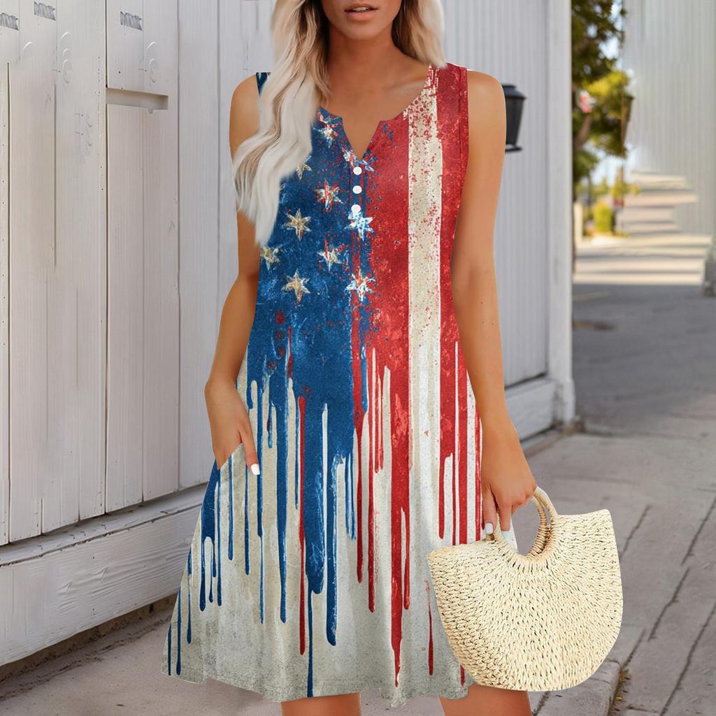 Women's Fashionable Casual Independence Day Print Dress