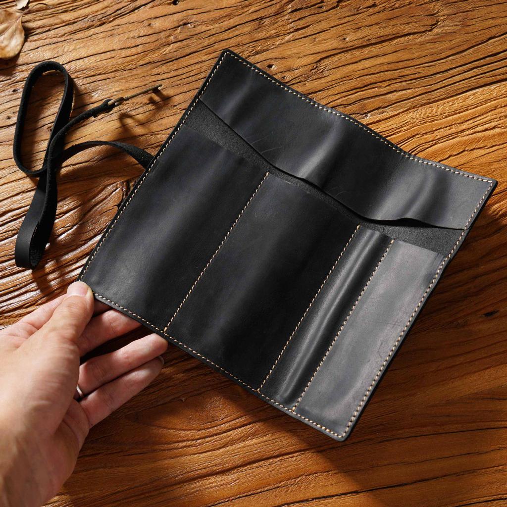 Vintage Genuine Leather Cowhide Pencil Roll Case - Simple, Multifunctional Roll-Up Pouch