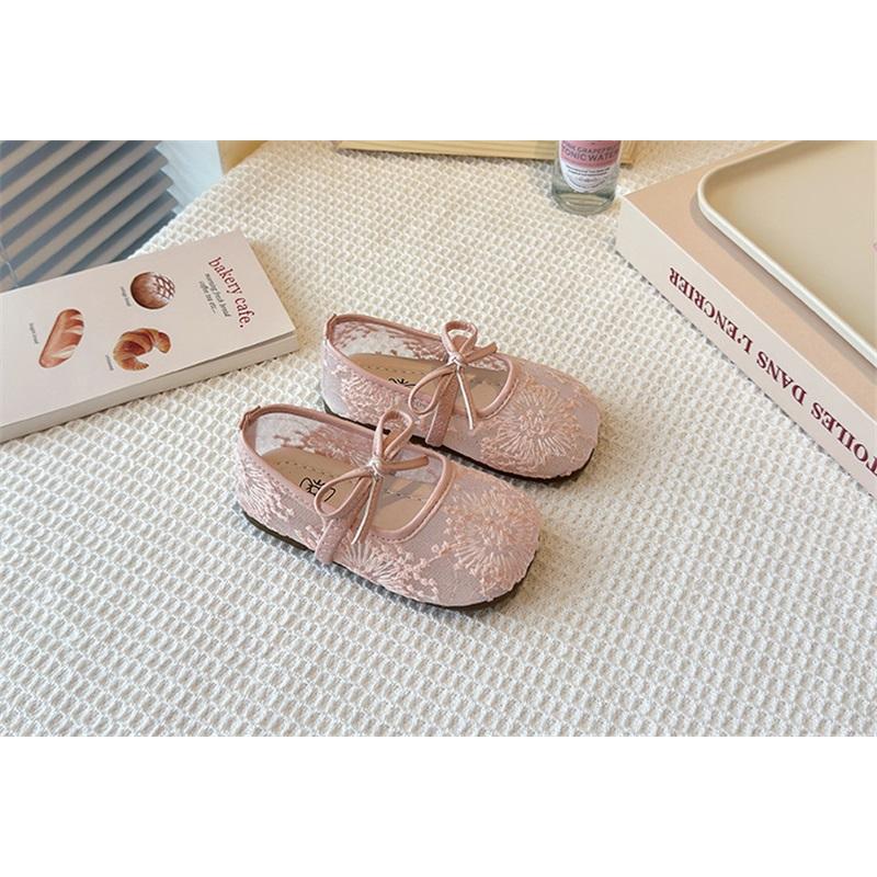 Breathable Lace Mesh Flat Shoes For Girls With Bow Spring Summer Children's Shoes Stylish Comfortable Girls Flats
