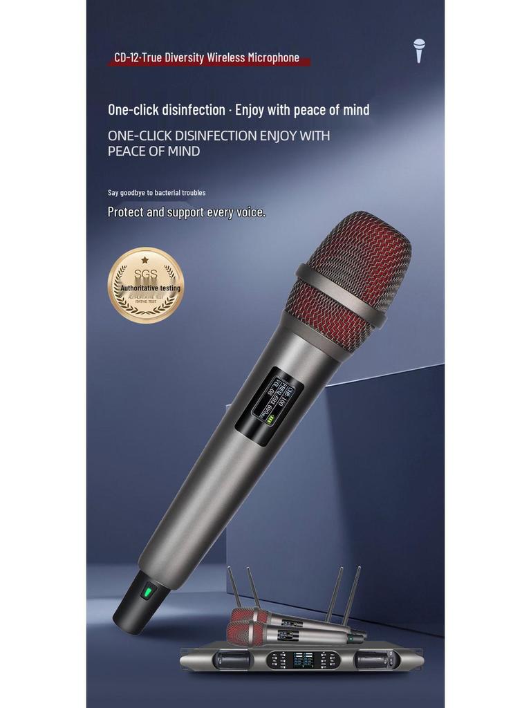 Wireless UHF True Diversity Microphone with Dual Reception, 200m Range & Disinfection Function