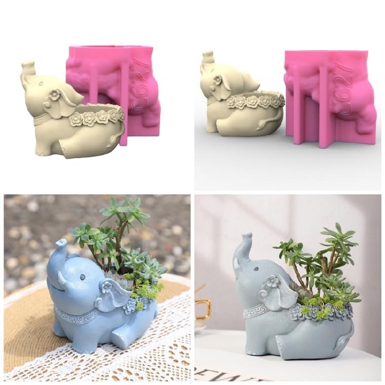 Unique Silicone Mould 3D Flower Pots Molds Elephant Shaped Pen Holder Mold Craft