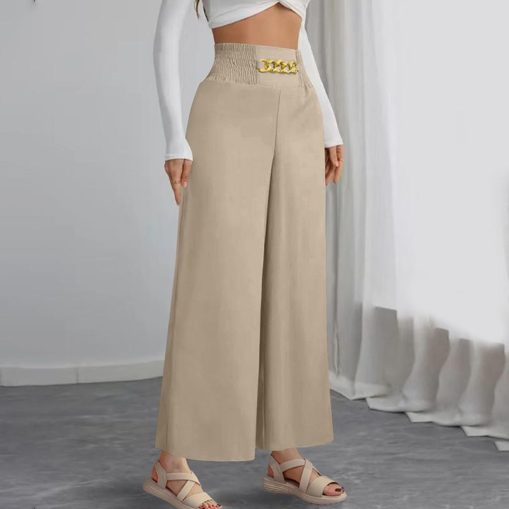 Ladies' Summer Elastic Waistband Solid Color Multi Pocket Workwear Loose Pants