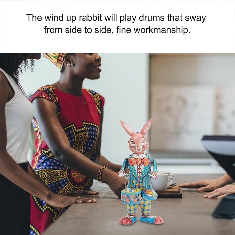 Rabbit Clockwork Toy, Metal Vintage Retro Swinging Drumming Rabbit Wind Up Toys for Gifts Collection Decoration