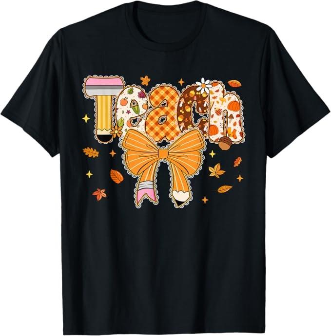 

Thanksgiving Teacher Pencil Bow One Thankful Teacher Fall T-Shirt 3XL