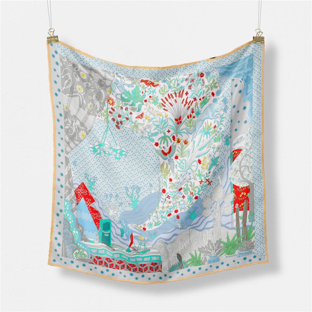 53cm Dot Animals Square Scarf Woman New Design Silk Scarf Women Bandana Luxury Headband Hijab Foulard Neckerchief