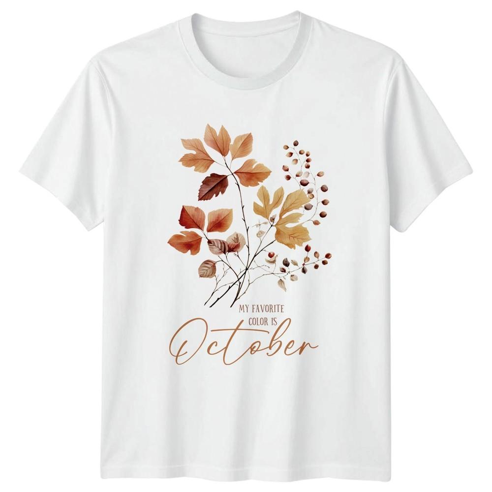 My Favorite Color Is October TShirt Watercolor Leaf Autumn Fall Season S